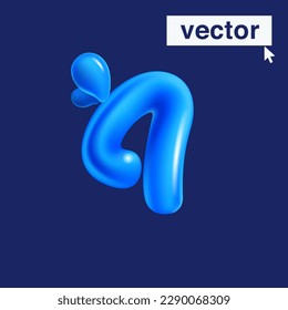 4 logo. Number four made of blue clear water and dew drops. 3D realistic plastic cartoon balloon style. Glossy vector illustration. Perfect for eco-friendly banners, vibrant emblem, healthy food art.