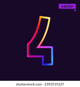 4 logo. Number four in vivid neon line style. Rainbow gradient icon for Sale banner. Colorful vector emblem for Special Price design, Discount Offer labels, Coupon Template, futuristic identity etc.