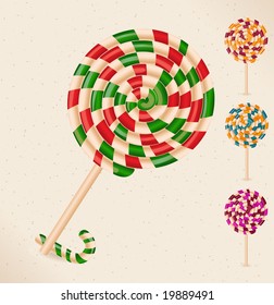 4 lollipops and a candy cane - objects- vector