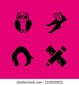 4 long icons in vector set. ruler, bird, hair and foot illustration for web and graphic design