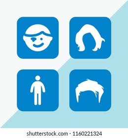 4 look icons in vector set. standing frontal man silhouette, hair and winking illustration for web and graphic design