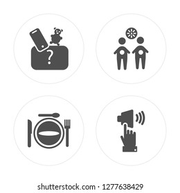 4 Lost items, Restaurant, Waiting room, Silence modern icons on round shapes, vector illustration, eps10, trendy icon set.