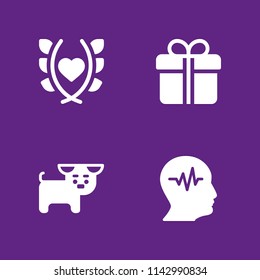 4 love icon set with puppy, cardiogram and gift vector illustration for graphic design and web