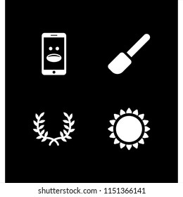 4 love icons in vector set. flower, two branches symbol of frame, smartphone with emoticon and cooking illustration for web and graphic design