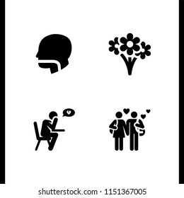 4 love icons in vector set. couple, mouth, floral and sorrow illustration for web and graphic design