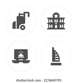 4 Luggage, Laptop, Hotel, Dubai modern icons on round shapes, vector illustration, eps10, trendy icon set.