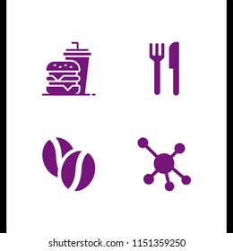 4 lunch icons in vector set. molecular, food, cafe and burger illustration for web and graphic design