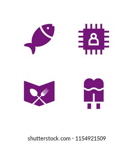4 lunch icons in vector set. fish, food and restaurant, chip and menu illustration for web and graphic design