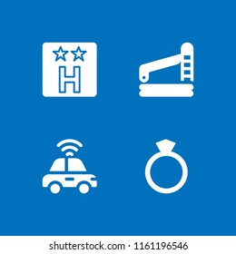 4 luxury icons in vector set. diamond ring shape, drive, hotel and swimming pool illustration for web and graphic design