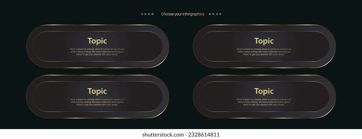 4 Luxury  multipurpose Infographic buttons and Four Golden buttons template with option and Premium gold elegant buttons