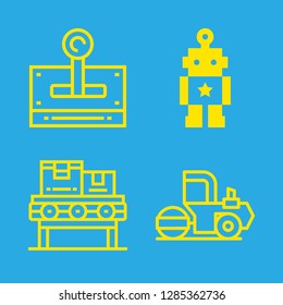 4 machinery icons with steamroller and conveyor in this set