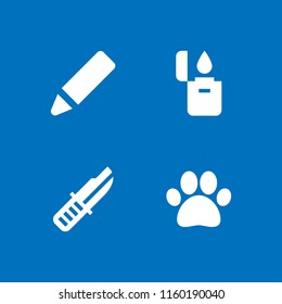 4 macro icons in vector set. pen, miscellaneous, lighter and paw illustration for web and graphic design
