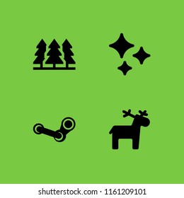4 magic icons in vector set. reindeer, forest, steam and shine illustration for web and graphic design