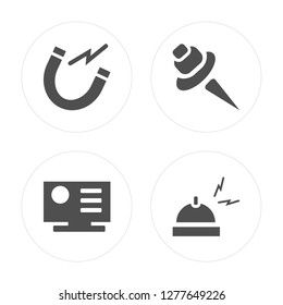 4 Magnet, Screen, Push pin, Bell modern icons on round shapes, vector illustration, eps10, trendy icon set.