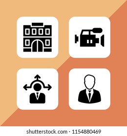 4 making icons in vector set. entrepreneur, decision making, hostel and film illustration for web and graphic design