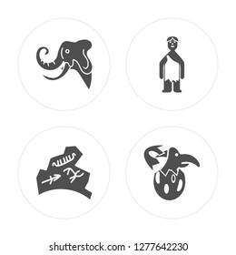 4 Mammoth, Rock art, Troglodyte, Dinosaur modern icons on round shapes, vector illustration, eps10, trendy icon set.