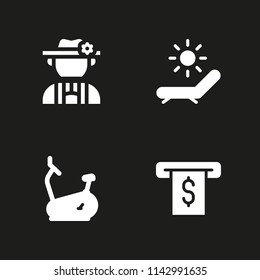4 man icon set with atm, stationary bike and hammock vector illustration for graphic design and web