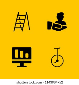 4 man icon set with unicycle, user and ladder vector illustration for graphic design and web