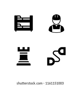 4 man icons in vector set. chess, hotel, gym and user illustration for web and graphic design