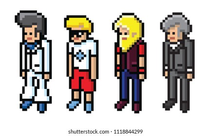 4 man pixel art style