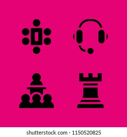 4 manager icons in vector set. interview, support, chess and conference illustration for web and graphic design