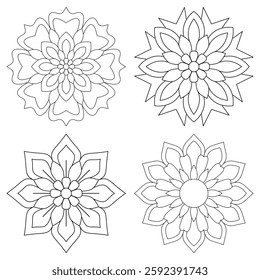 4 Mandala Flower pattern design set Mandalas coloring book pages set for Henna, Mehndi, tattoo, decoration. Decorative ornament in ethnic oriental style. Coloring book page Bundle