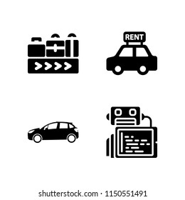 4 manufacture icons in vector set. conveyor belt, automobile, automotive and robot illustration for web and graphic design