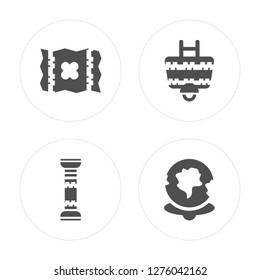 4 Map, Pillars, Cart, World modern icons on round shapes, vector illustration, eps10, trendy icon set.