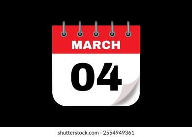 4 March calendar icon text page monthly web design on red, white and black background vector, icon, or illustration with the month of March 4