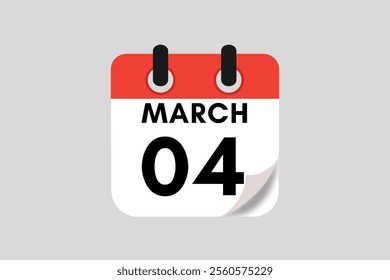 4 March calendar icon text page monthly web design on red, white, black and ash background vector, icon, or illustration with the month of March 4