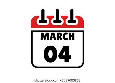 4 March calendar icon text page monthly web design on red, black and white background vector, icon, or illustration with the month of March 4