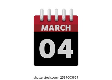 4 March calendar icon text page monthly web design on red, black and white background vector, icon, or illustration with the month of March 4