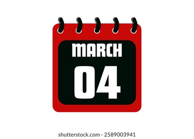 4 March calendar icon text page monthly web design on red, black and white background vector, icon, or illustration with the month of March 4