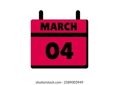 4 March calendar icon text page monthly web design on red, black and white background vector, icon, or illustration with the month of March 4