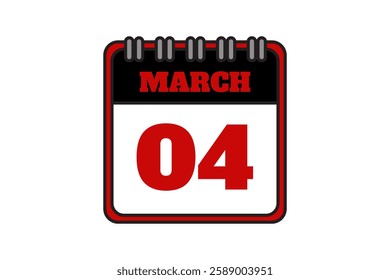 4 March calendar icon text page monthly web design on red, black and white background vector, icon, or illustration with the month of March 4