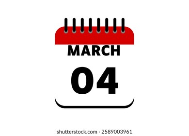 4 March calendar icon text page monthly web design on red, black and white background vector, icon, or illustration with the month of March 4