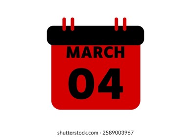 4 March calendar icon text page monthly web design on red, black and white background vector, icon, or illustration with the month of March 4