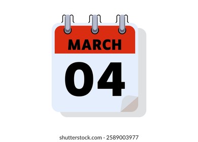 4 March calendar icon text page monthly web design on red, black and white background vector, icon, or illustration with the month of March 4