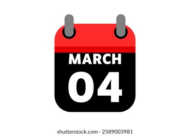 4 March calendar icon text page monthly web design on red, black and white background vector, icon, or illustration with the month of March 4