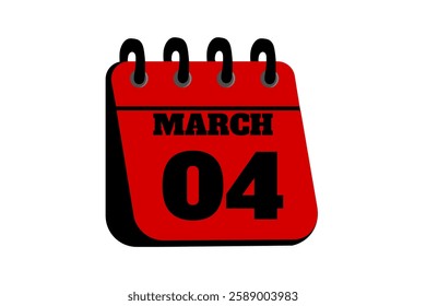 4 March calendar icon text page monthly web design on red, black and white background vector, icon, or illustration with the month of March 4