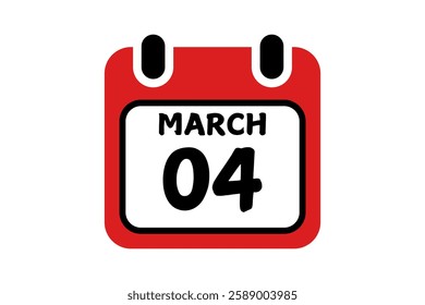 4 March calendar icon text page monthly web design on red, black and white background vector, icon, or illustration with the month of March 4