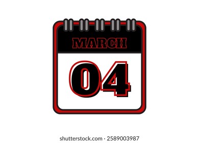 4 March calendar icon text page monthly web design on red, black and white background vector, icon, or illustration with the month of March 4