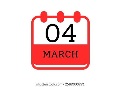 4 March calendar icon text page monthly web design on red, black and white background vector, icon, or illustration with the month of March 4