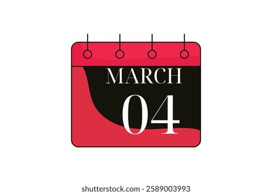 4 March calendar icon text page monthly web design on red, black and white background vector, icon, or illustration with the month of March 4