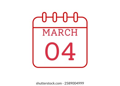4 March calendar icon text page monthly web design on red and white background vector, icon, or illustration with the month of March 4 