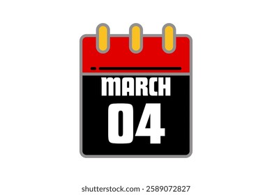 4 March calendar icon text page monthly web design on red, black, yellow and white background vector, icon, or illustration with the month of March 4