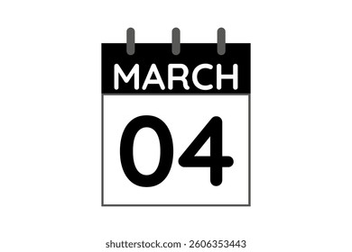 4 March calendar icon text page monthly web design on black and white background vector, icon, or illustration with the month of March 4