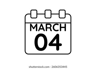 4 March calendar icon text page monthly web design on black and white background vector, icon, or illustration with the month of March 4