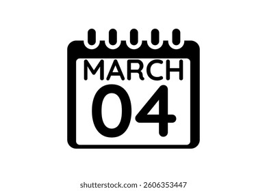 4 March calendar icon text page monthly web design on black and white background vector, icon, or illustration with the month of March 4