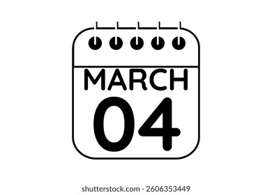 4 March calendar icon text page monthly web design on black and white background vector, icon, or illustration with the month of March 4